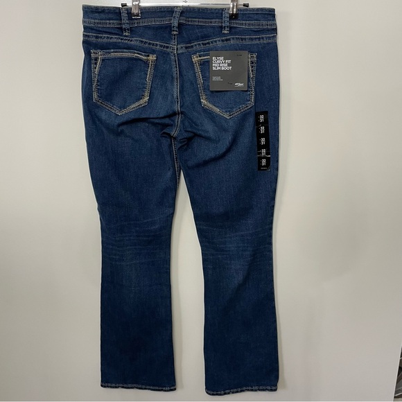 Silver Jeans Elyse Curvy Mid Rise Slim Boot Dark Blue, size 32/31 - Picture 2 of 10